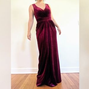 Floor-Length Velvet Formal Dress - Lace Back